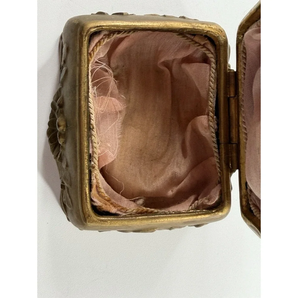 Antique Art Nouveau Jewelry Casket Gilt Spelter Floral Trinket Box 1175